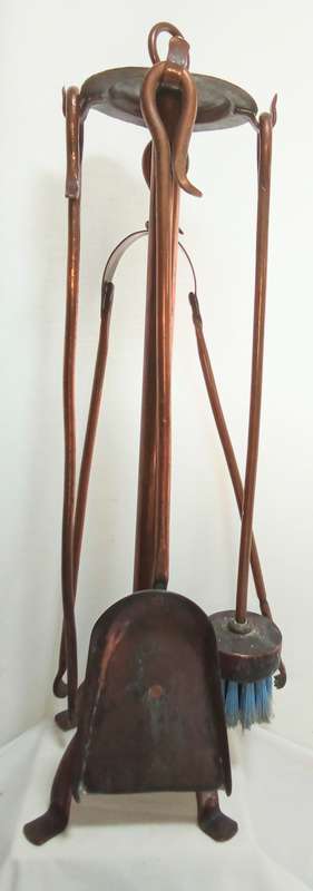 Stunning original SET OF DE KLERK COPPER FIRE IRONS, 5 PIECE