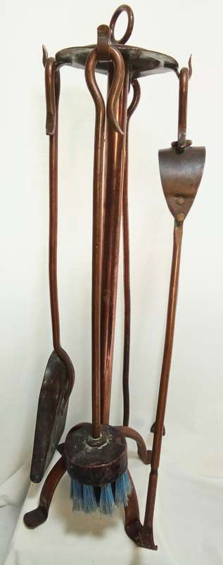 Stunning original SET OF DE KLERK COPPER FIRE IRONS, 5 PIECE