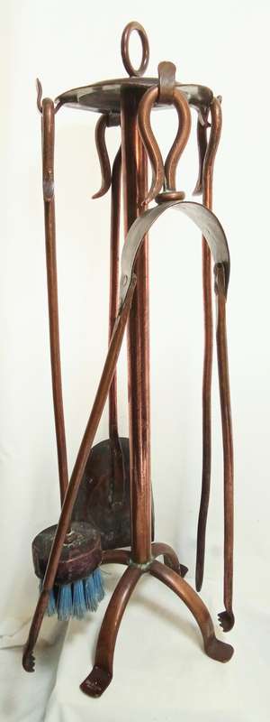 Stunning original SET OF DE KLERK COPPER FIRE IRONS, 5 PIECE
