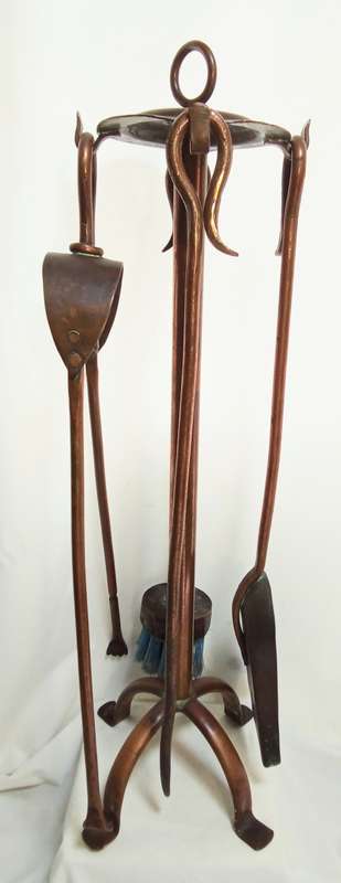 Stunning original SET OF DE KLERK COPPER FIRE IRONS, 5 PIECE