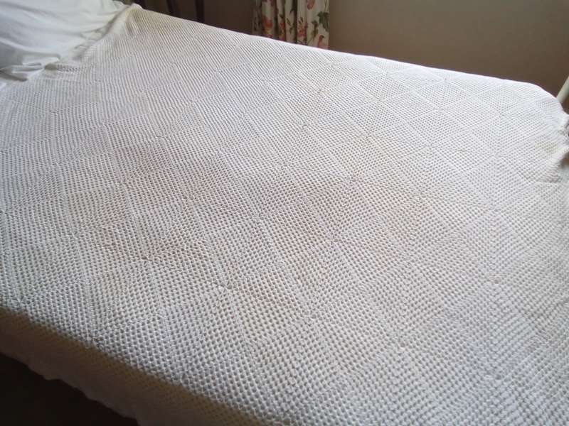 Gorgeous white hand crocheted cotton chenille blanket/throw