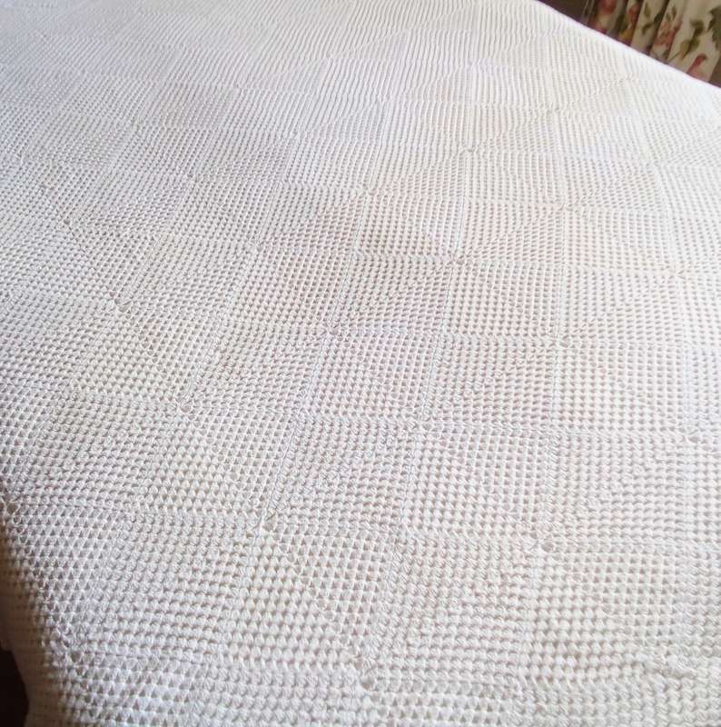 Gorgeous white hand crocheted cotton chenille blanket/throw