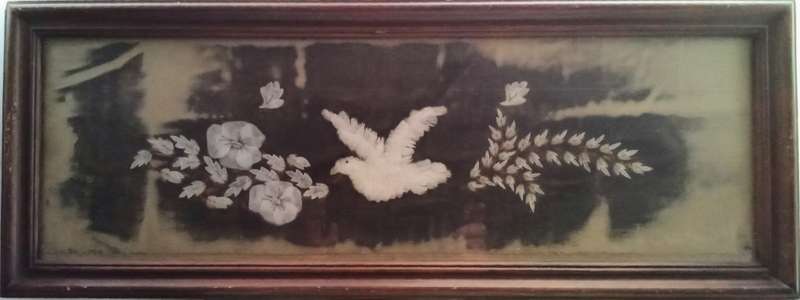 Exquisite Vintage picture with dove -  made of fish scales