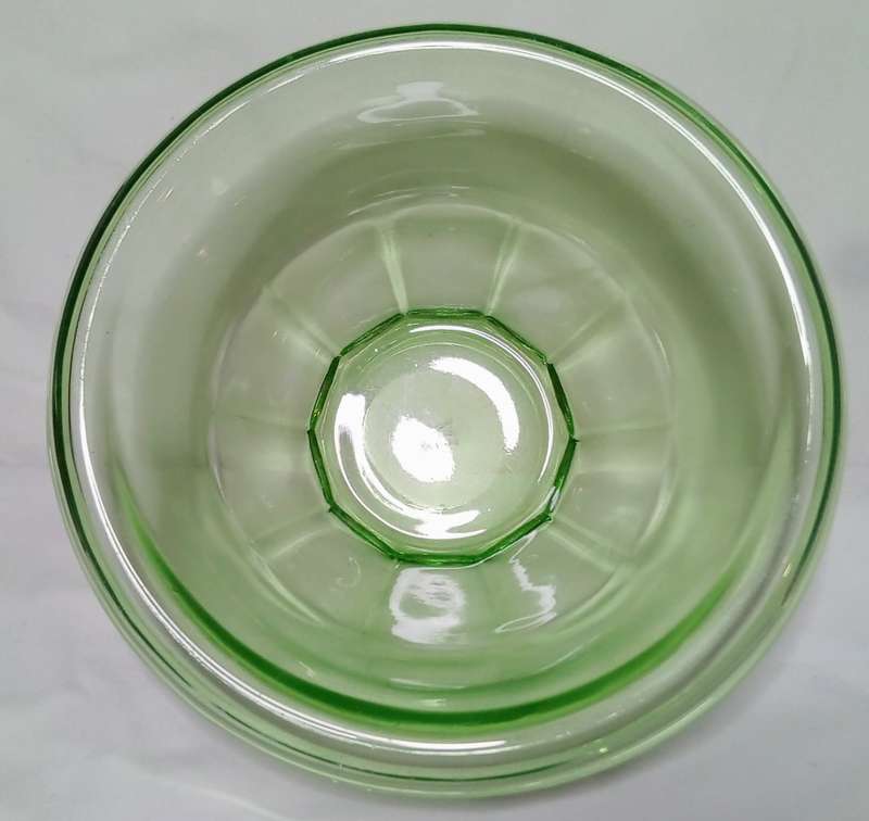 Vintage Hazel Atlas Rest-Well Mixing Bowl Green uranium glass C. 1929