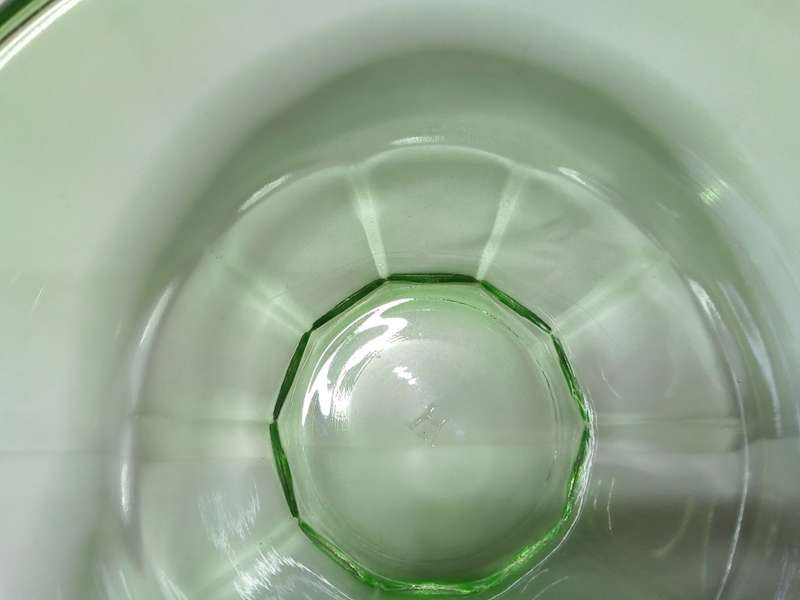 Vintage Hazel Atlas Rest-Well Mixing Bowl Green uranium glass C. 1929