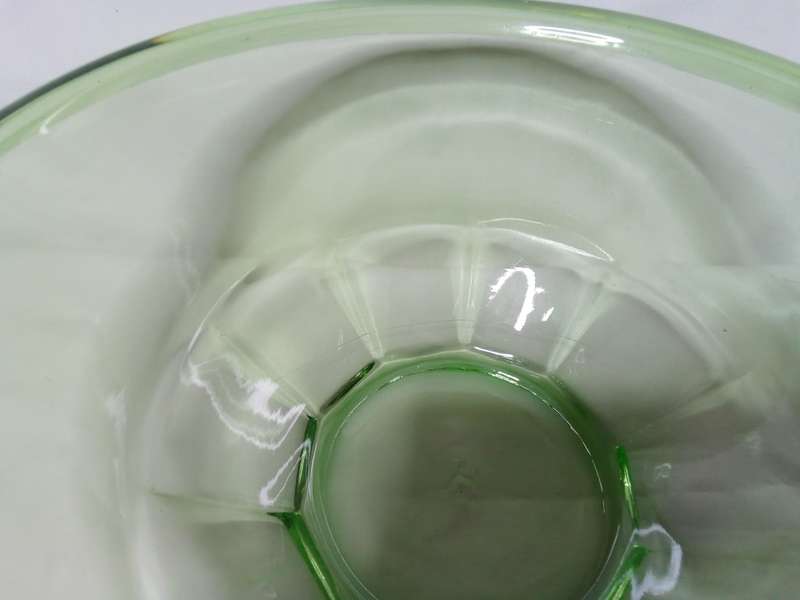 Vintage Hazel Atlas Rest-Well Mixing Bowl Green uranium glass C. 1929