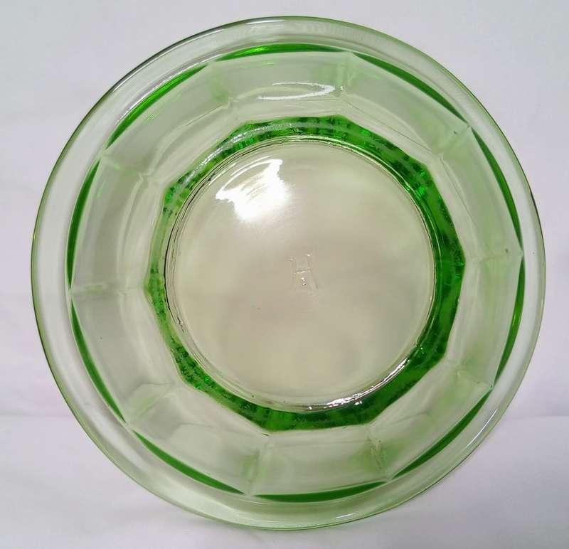 Vintage Hazel Atlas Rest-Well Mixing Bowl Green uranium glass C. 1929