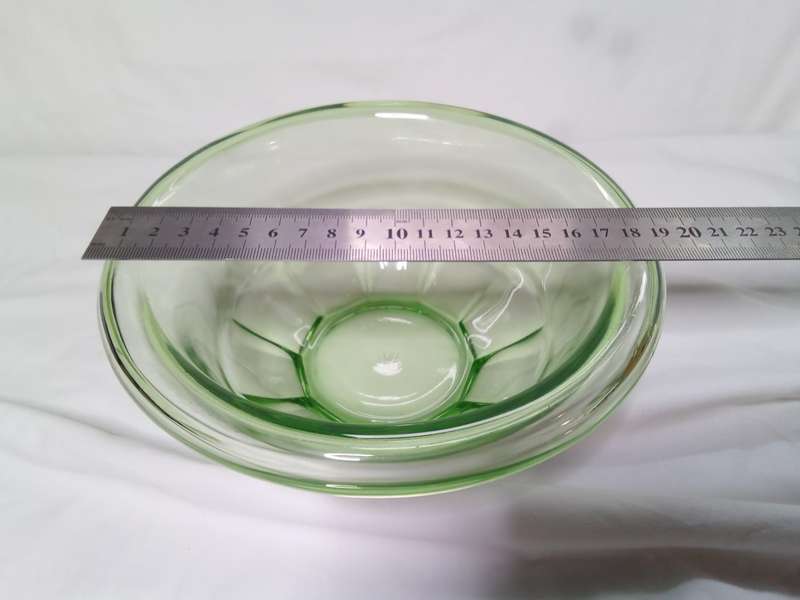 Vintage Hazel Atlas Rest-Well Mixing Bowl Green uranium glass C. 1929