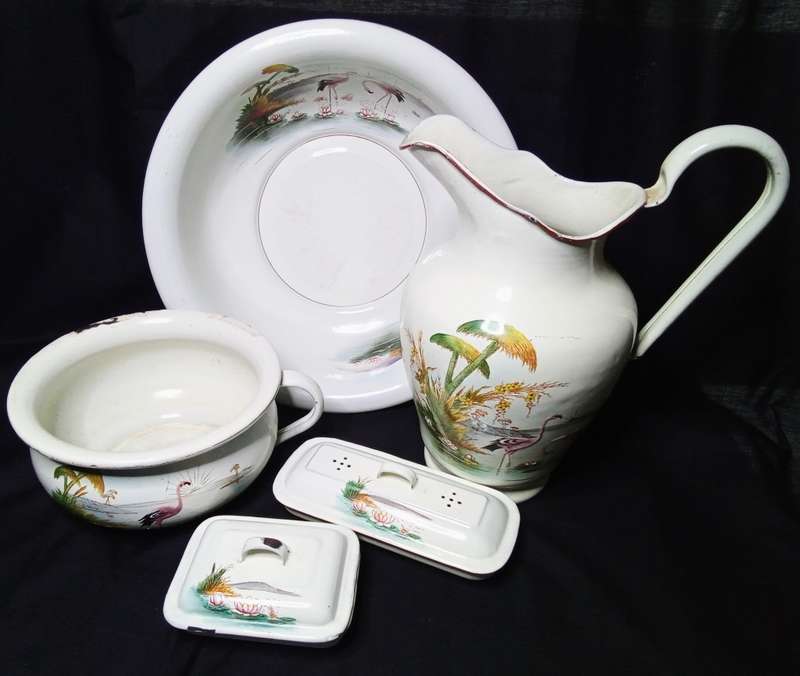 Most magnificent Antique enamel wash set