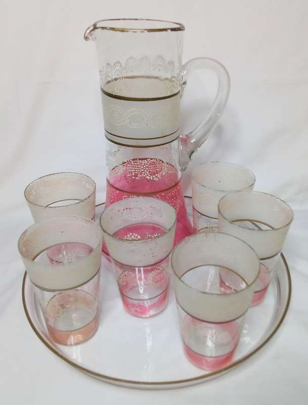 Antique bohemian Moser lemonade set with glass tray