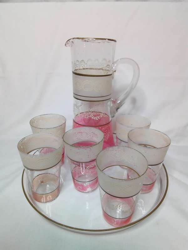 Antique bohemian Moser lemonade set with glass tray