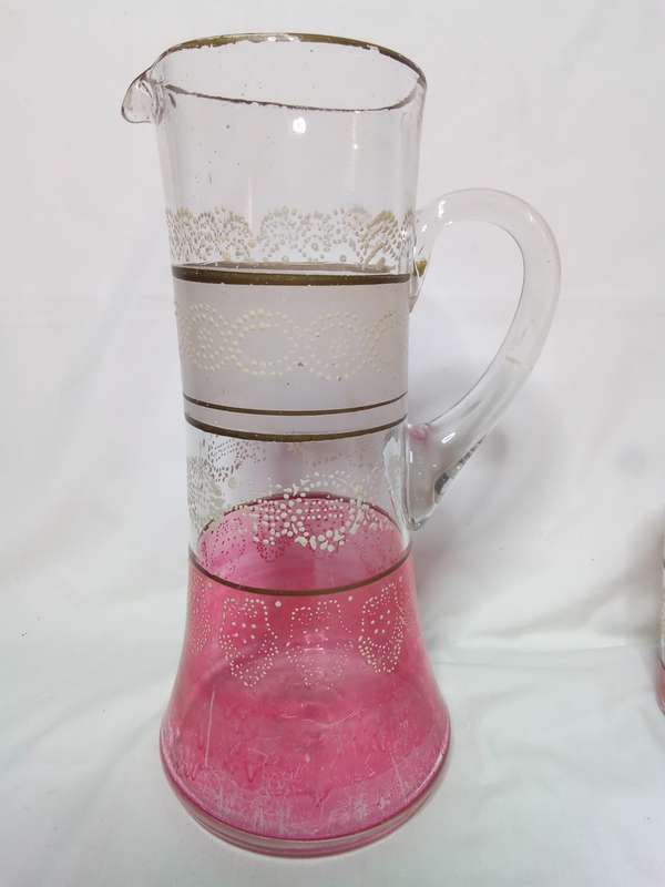 Antique bohemian Moser lemonade set with glass tray