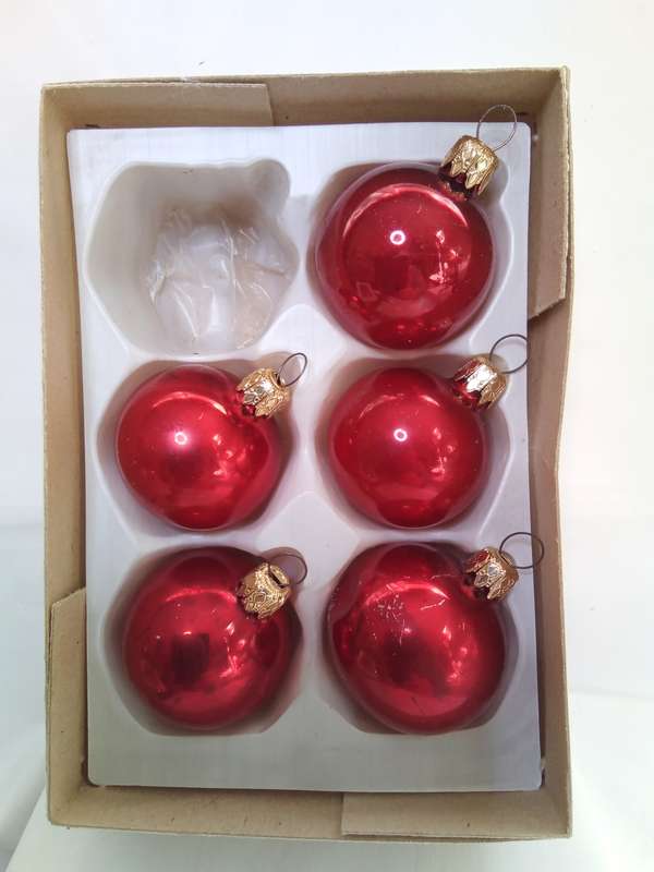Five stunning red vintage German Christmas baubles