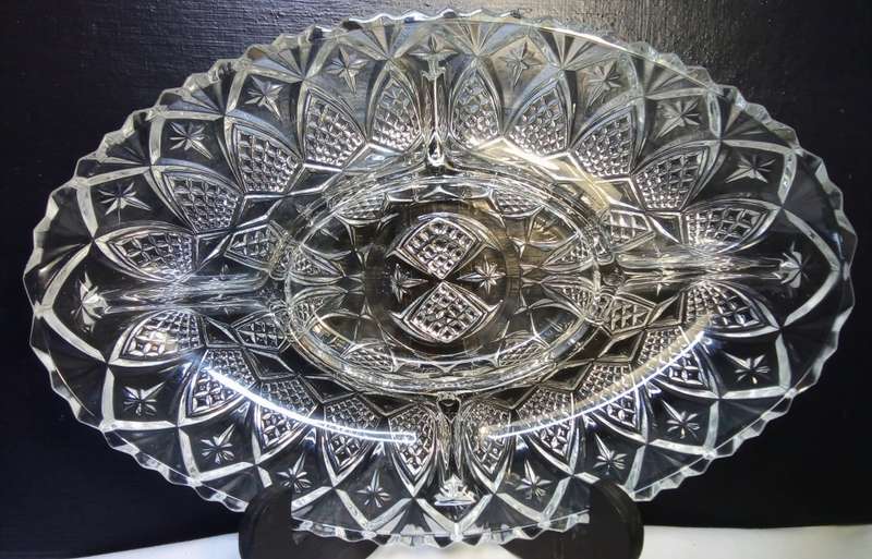 Vintage Anchor Hocking Prescut Clear Star & Fan Crystal Platter