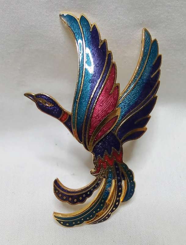 Stunning vintage cloisonne enamelled bird brooch