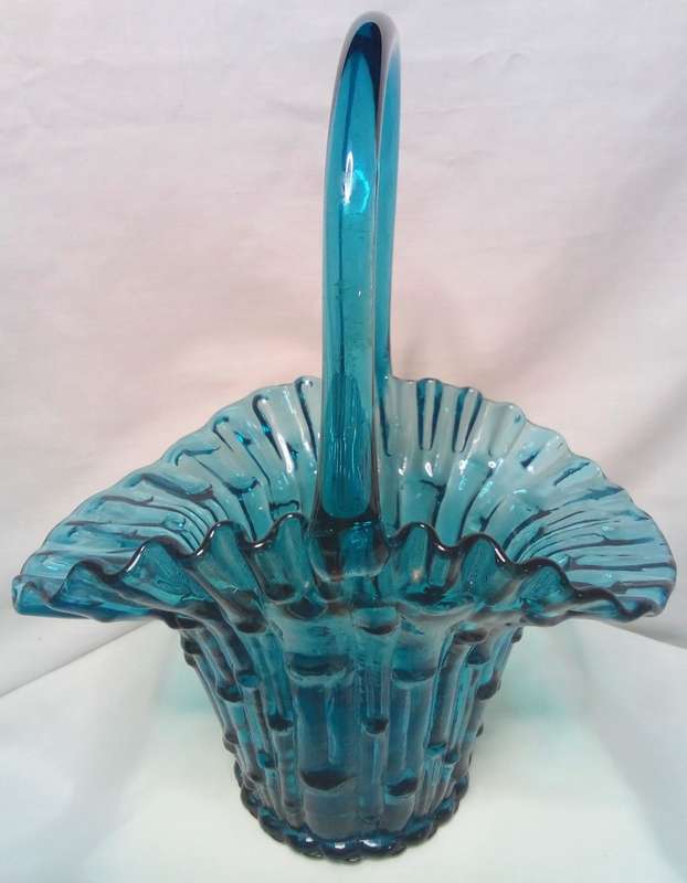 Gorgeous vintage blue glass basket