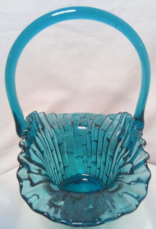 Gorgeous vintage blue glass basket