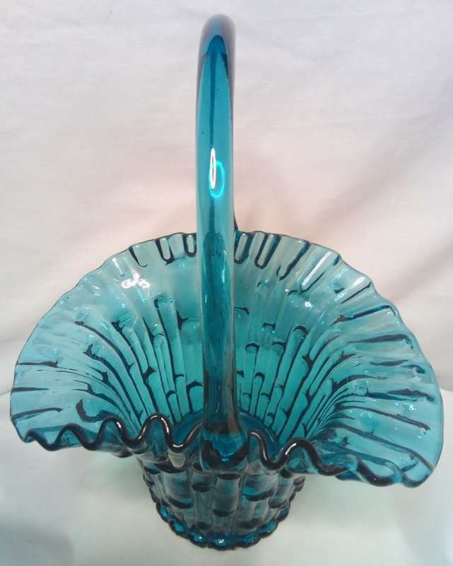 Gorgeous vintage blue glass basket