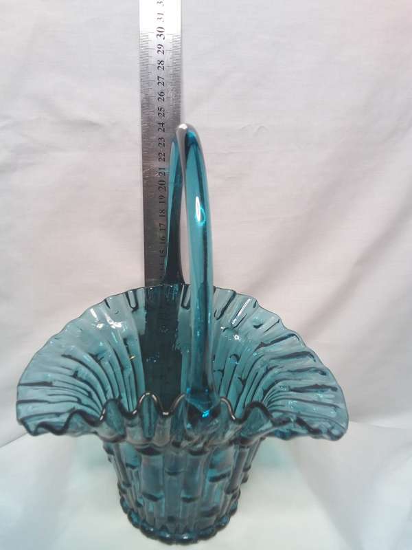 Gorgeous vintage blue glass basket