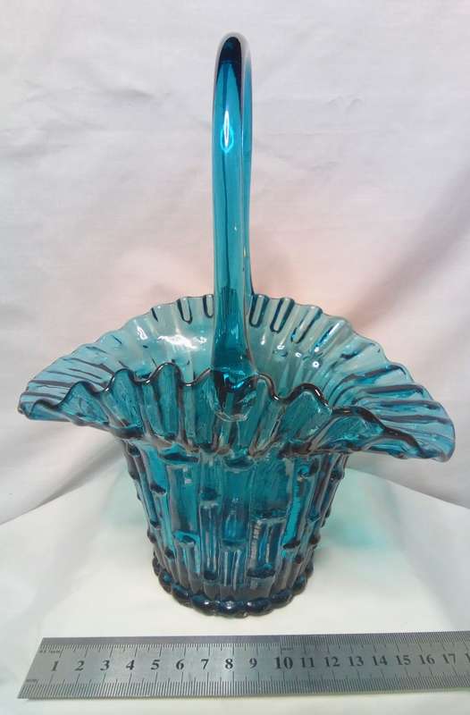 Gorgeous vintage blue glass basket