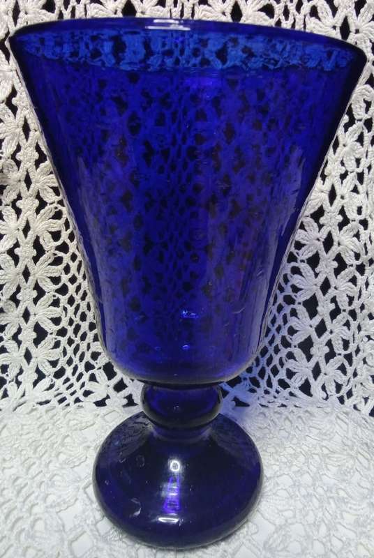 Beautiful Vintage mouth blown cobalt blue goblet glass/vase
