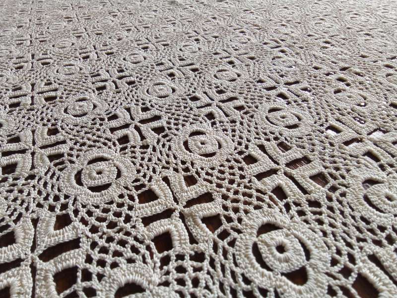 Magnificent large vintage hand crocheted tablecloth