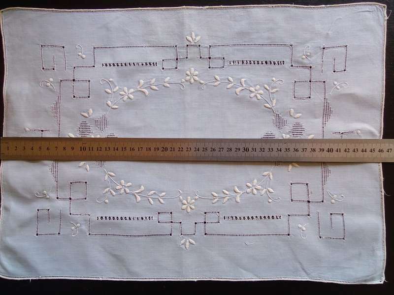 Pretty light blue vintage embroidered tray cloth