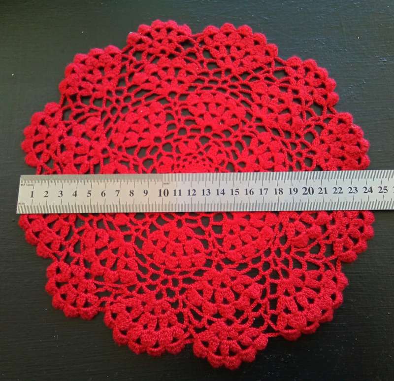 Pretty red vintage crocheted doily
