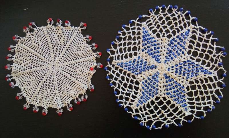 Two very pretty vintage crocheted beaded doilies