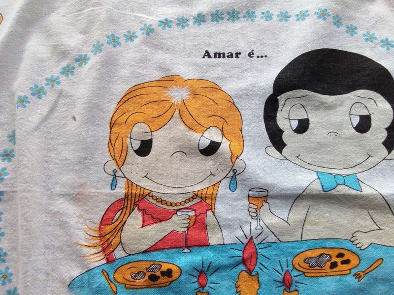 1970 Kim Casali "Love is..." Portuguese tea towel and bread basket cloth