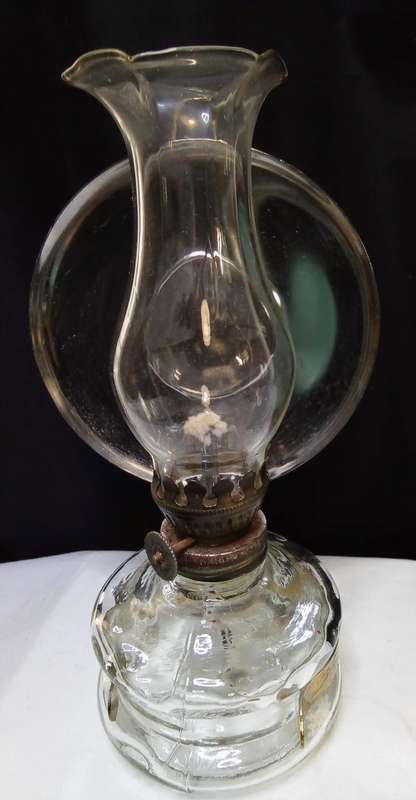 Vintage medium sized wall mountable glass oil lamp