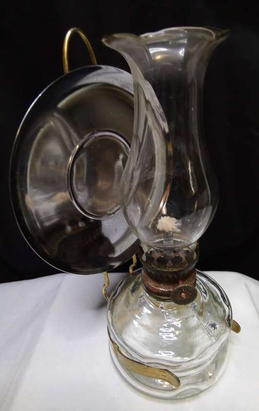 Vintage medium sized wall mountable glass oil lamp