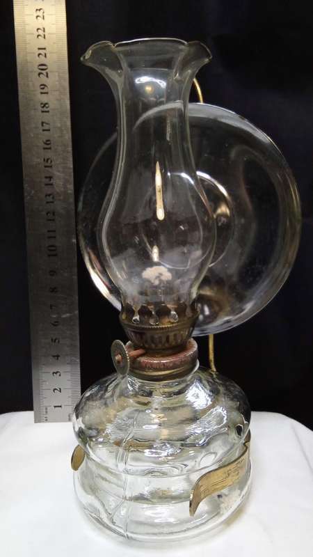 Vintage medium sized wall mountable glass oil lamp