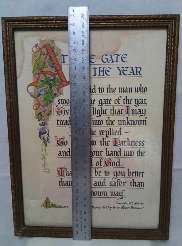 Vintage framed "At the gate of the year" quote