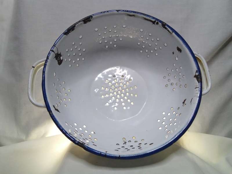 Stunning vintage enamel colander
