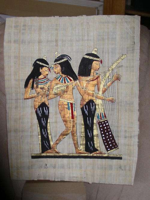 TRADITIONAL EGYPTIAN PAPYRUS ART - Girls with musical instruments - UNFRAMED