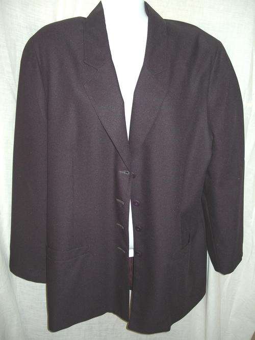 VINTAGE 'FAHRENHEIT' LADIES SMART JACKET AND SLACKS SUIT - DARK PURPLE - SIZE 14