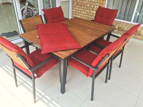 Patio Warehouse Aluminium & Ashwood Dining Table & 6 Chairs with Chair Covers