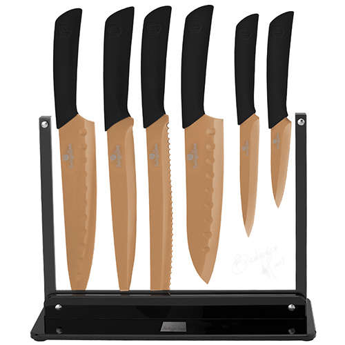 Berlinger Haus 7pce Titanium Knife Set with Stand, Copper