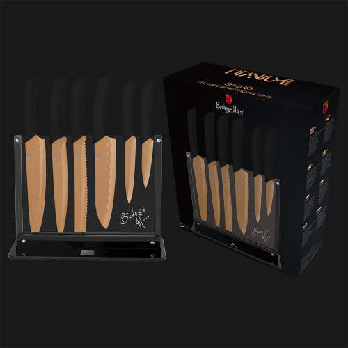 Berlinger Haus 7pce Titanium Knife Set with Stand, Copper