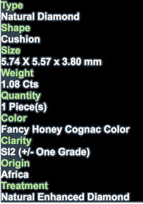 *SEALED*1.08ct  Sparkling Fancy Honey Cognac Diamond