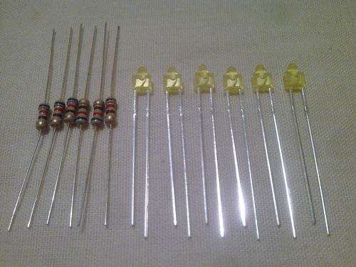 6 pcs Yellow Light Emitting Diode LEDs 2mm with 620 ohm resister for 12 volt use