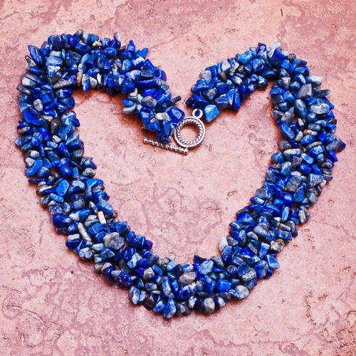 AWESOME Genuine LAPIS LAZULI chip gemstone necklace! STUNNING STUFF!!