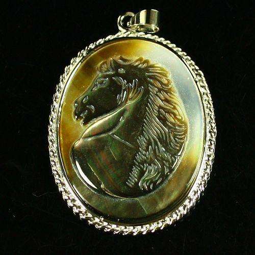 WAY OUT !!  Hand Carved Shell Horse Pendant!  EXOTIC!