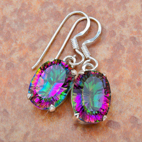 MINDBLOWING Mystic Rainbow TOPAZ and .925 Sterling Silver Earrings!