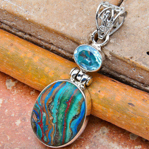 UNIQUE Sky Blue TOPAZ and Rainbow CALSILICA Pendant!!!!