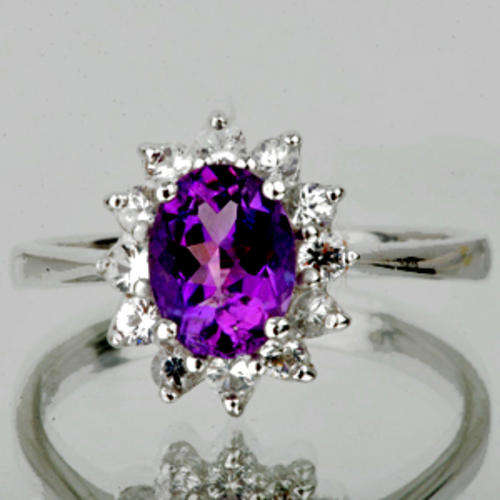 SPECTACULAR Genuine AMETHYST and White SAPPHIRE .925 Sterling Silver Ring!