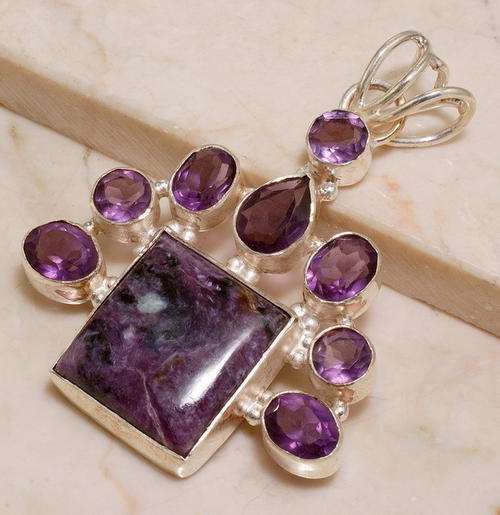 Absolutely EXQUISITE Amethyst and Charoit gemstone Pendant!