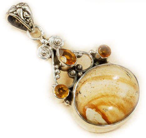 Unique CITRINE and AFRICAN QUEEN PICTURE JASPER  gemstone Pendant!
