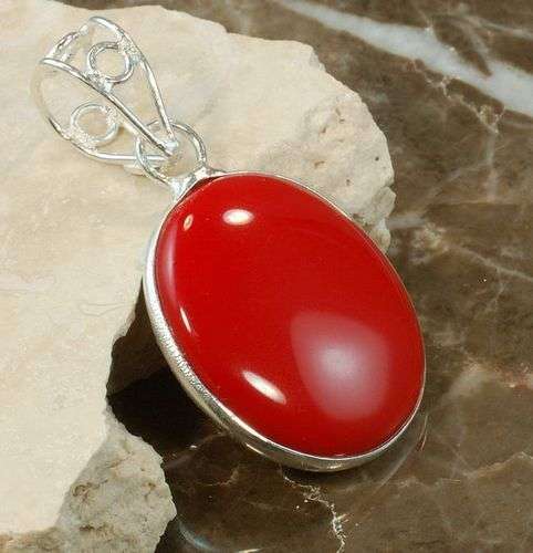 EYE-CATCHING Authentic RED SEA CORAL .925 Sterling Silver Pendant!